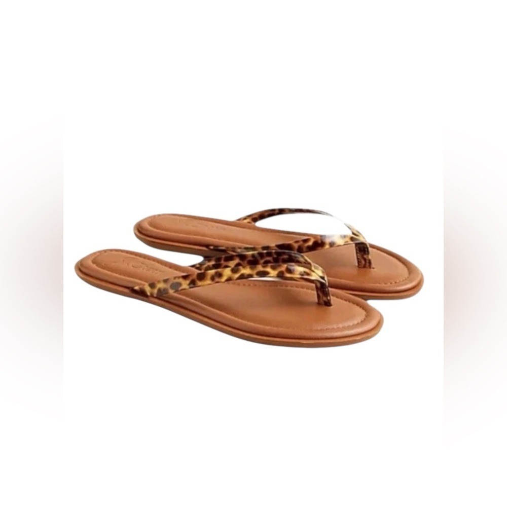 J Crew Sorrento Thong Sandal in Honey Tortoise Sz 7 Leather Thin Flip Flip Boho